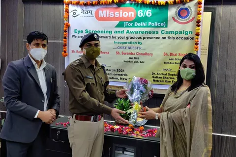 The Mission 6/6 eye screening campaign for Delhi Police being inaugurated