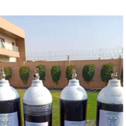Oxygen cylinders lined up for delivery