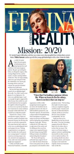 Femina coverage of Dr. Anchal Gupta: &ldquo;Mission 20/20&rdquo;: Dr Anchal Gupta has a clear vision for India